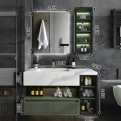 36"- 78" Green Bath Vanity Set with Defogging Mirror & Single Sink Floating