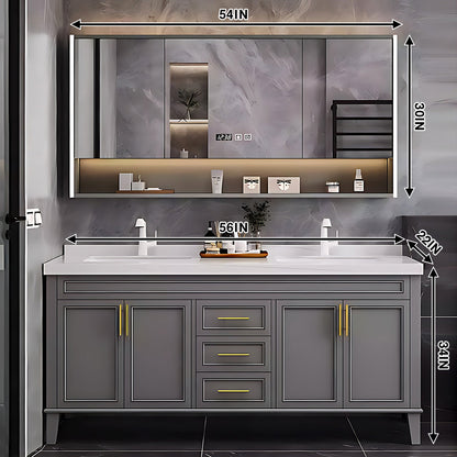 52"- 96"  Modern Bathroom Vanity Set with Double Sink and Defogging Mirror Cabinet Gray