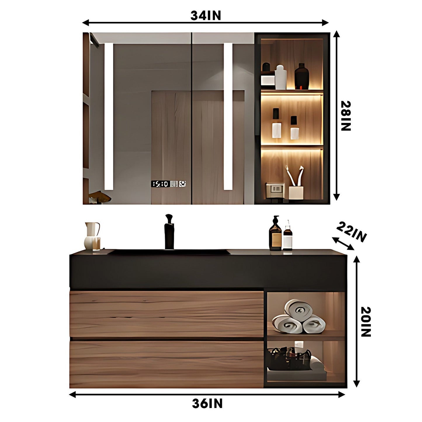 36"-72"Luxurious Solid Wood Bathroom Cabinet and Marble Slate Sink