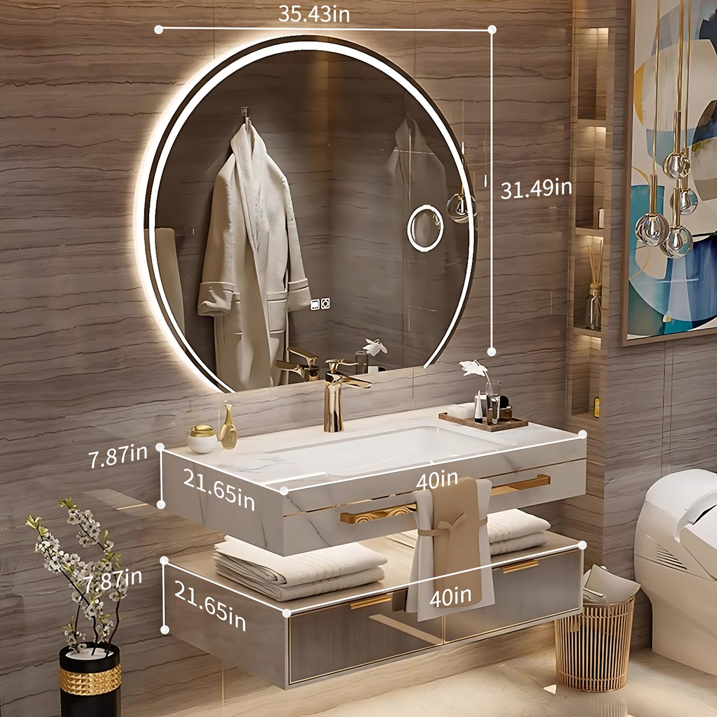 36"- 60" Modern Bathroom Vanity Set with Round Intelligent Mirror