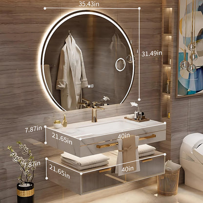 36"- 60" Modern Bathroom Vanity Set with Round Intelligent Mirror