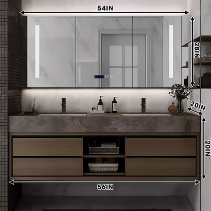 52"- 96" Modern Double Ceramic Basin Bath Vanity Set with Smart Mirror Cabinet