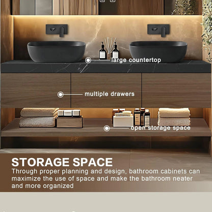 60"-96"Floating Bathroom Vanity with Double Sinks Includes Grey Sink & Wood Grain Cabinet