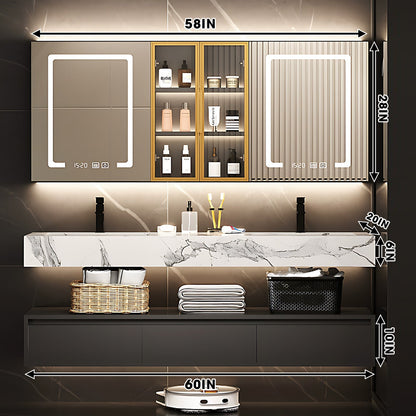 56"-96"Double Basin Floating Bathroom  Vanity High end Luxury Countertop