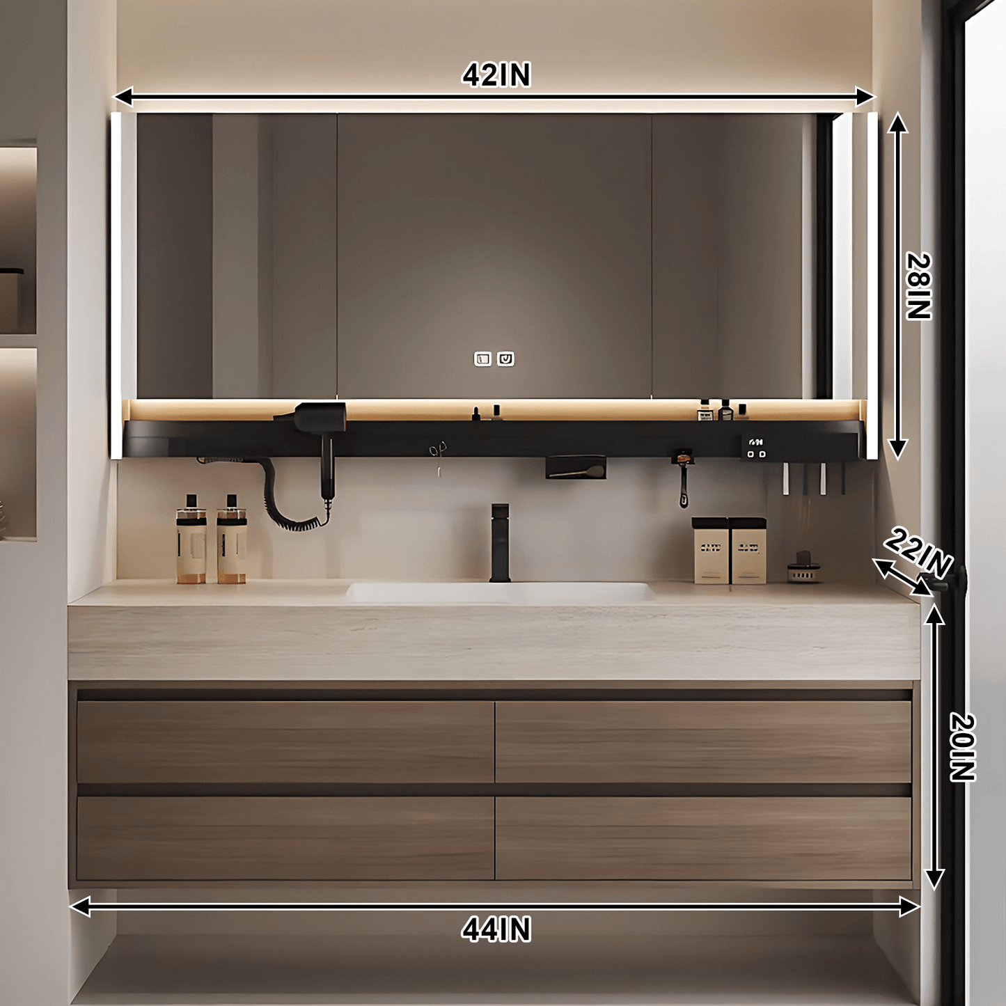 36"- 72" Solid Wood Bathroom Vanity Set with Intelligent Mirror