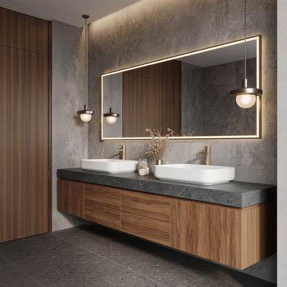 60''-96'' Modern Bathroom Vanity with Sink Double Sink Dark Stone Walnut Wood Drawers Cabinet