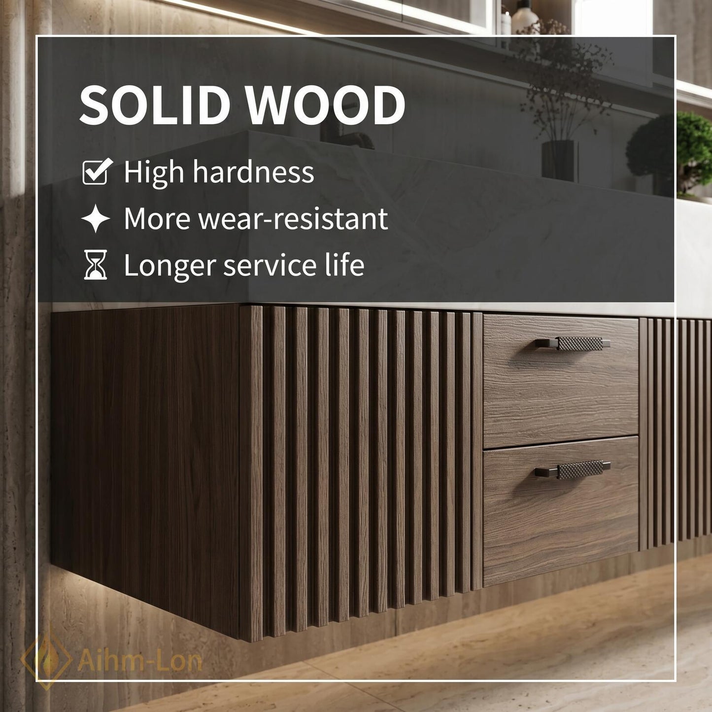 60''-96'' Double Bathroom Vanity with Sink Dark-Walnut Modern Floating Panel