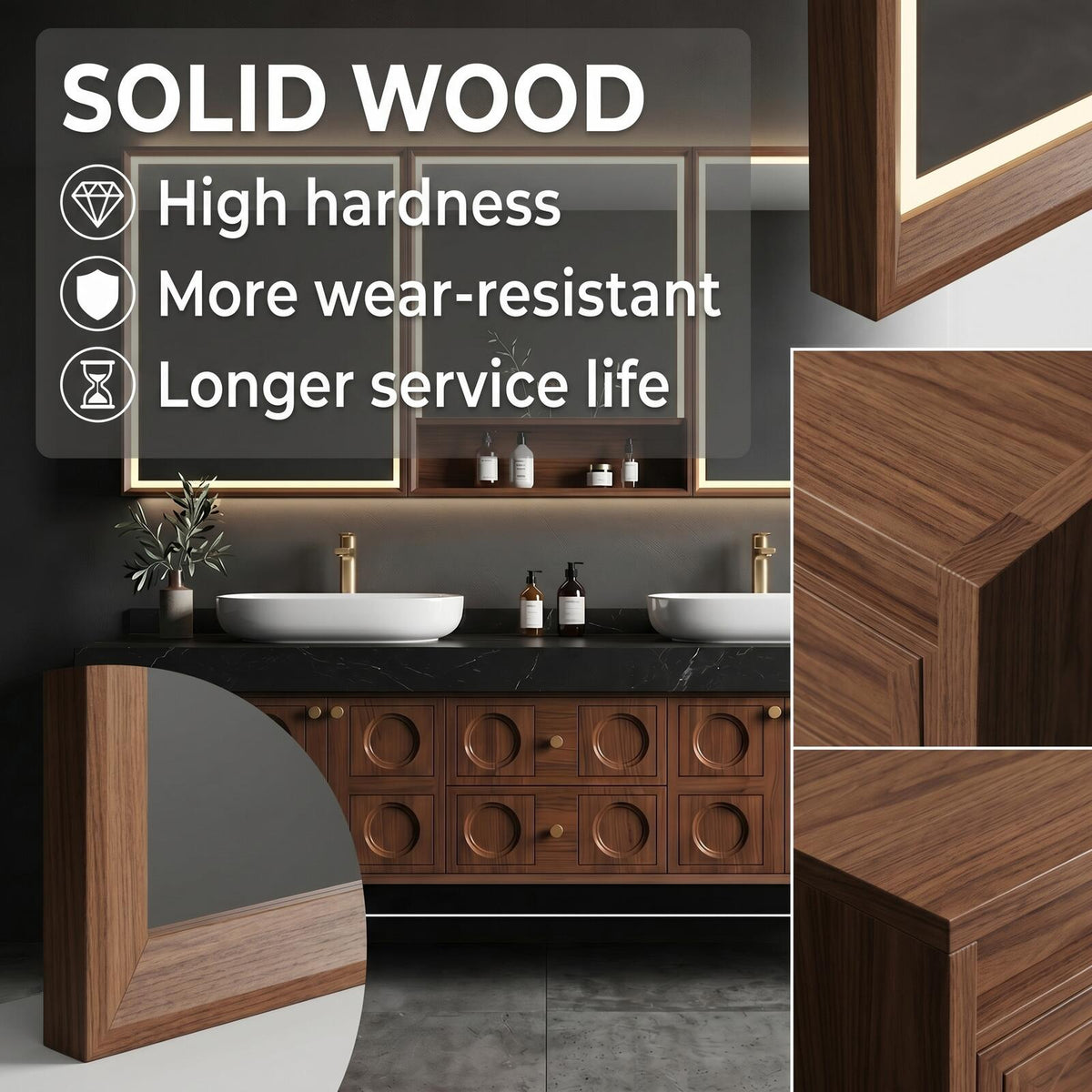 60''-96'' Modern Floating Bathroom Vanity with Sink Dark Stone Top Generous Storage