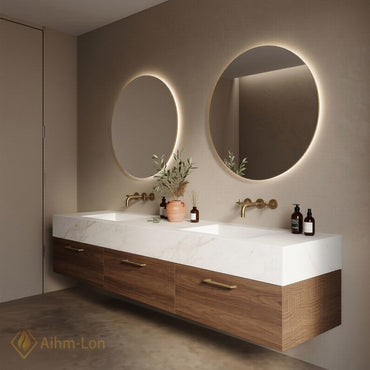 60''-96'' Double Bathroom Vanity with Sink White-Marble White Floating Modern Vanities Texture