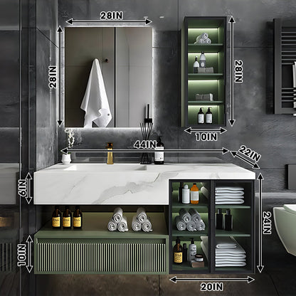 36"- 78" Green Bath Vanity Set with Defogging Mirror & Single Sink Floating