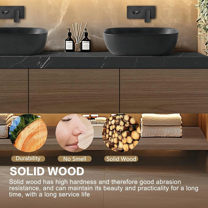 60"-96"Floating Bathroom Vanity with Double Sinks Includes Grey Sink & Wood Grain Cabinet