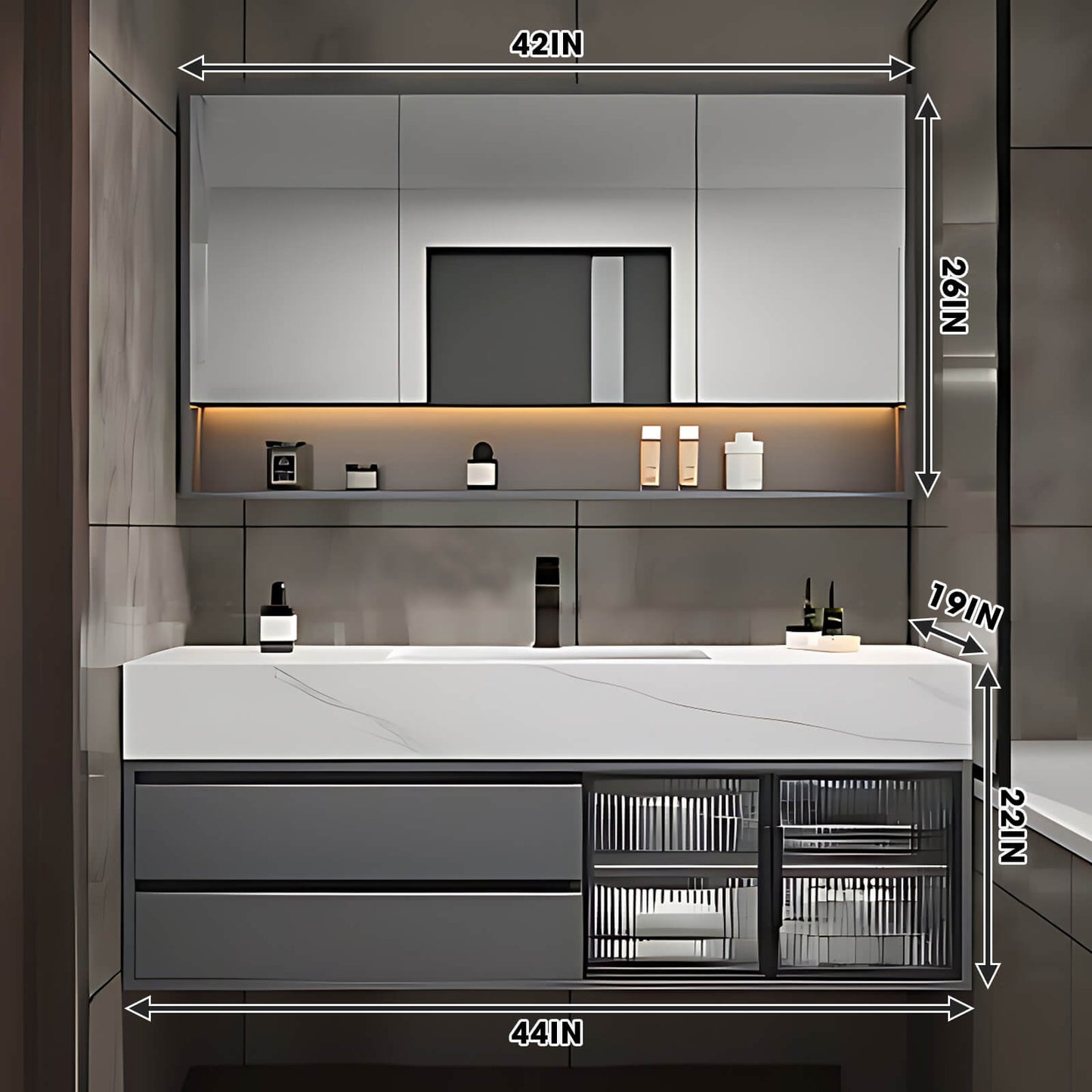 36"- 78" Modern Vanity Set for Bathroom with Smart LED Mirror and Sink