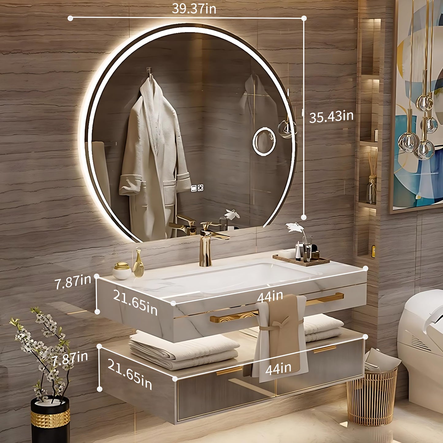 36"- 60" Modern Bathroom Vanity Set with Round Intelligent Mirror