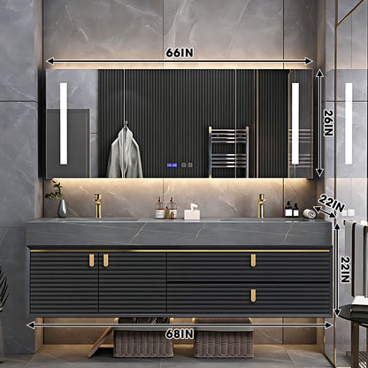 56"- 96" Luxury Bathroom Vanity Set with Double Sink and Rear Cabinet  Mirror