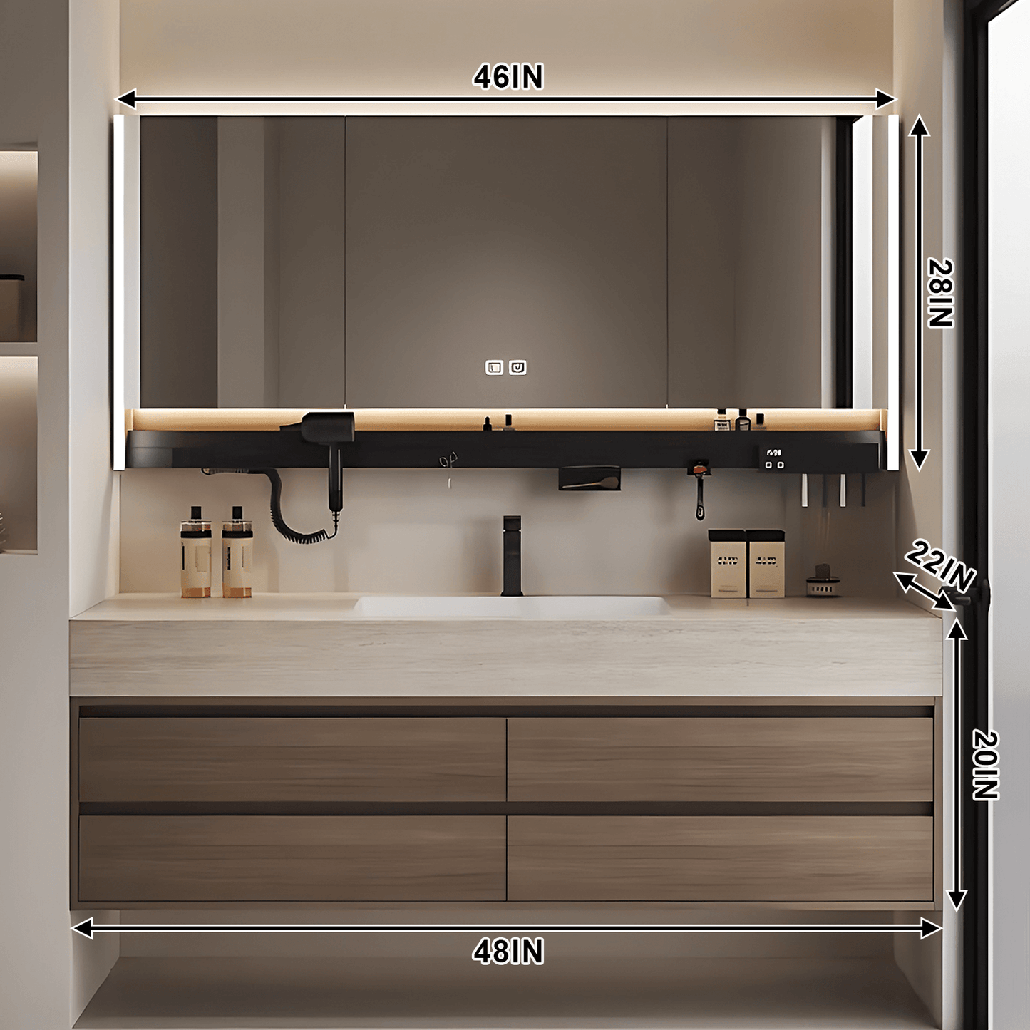 36"- 72" Solid Wood Bathroom Vanity Set with Intelligent Mirror