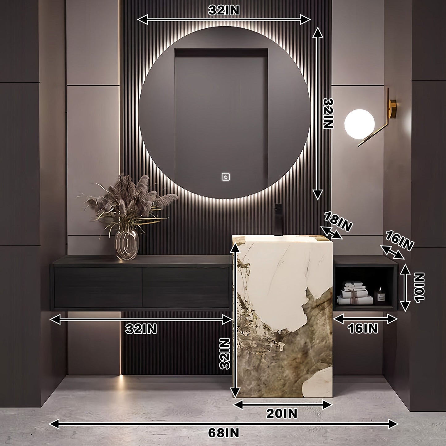 52"-72"Luxurious Bathroom Vanity with Sink Includes Individual Black Drawer