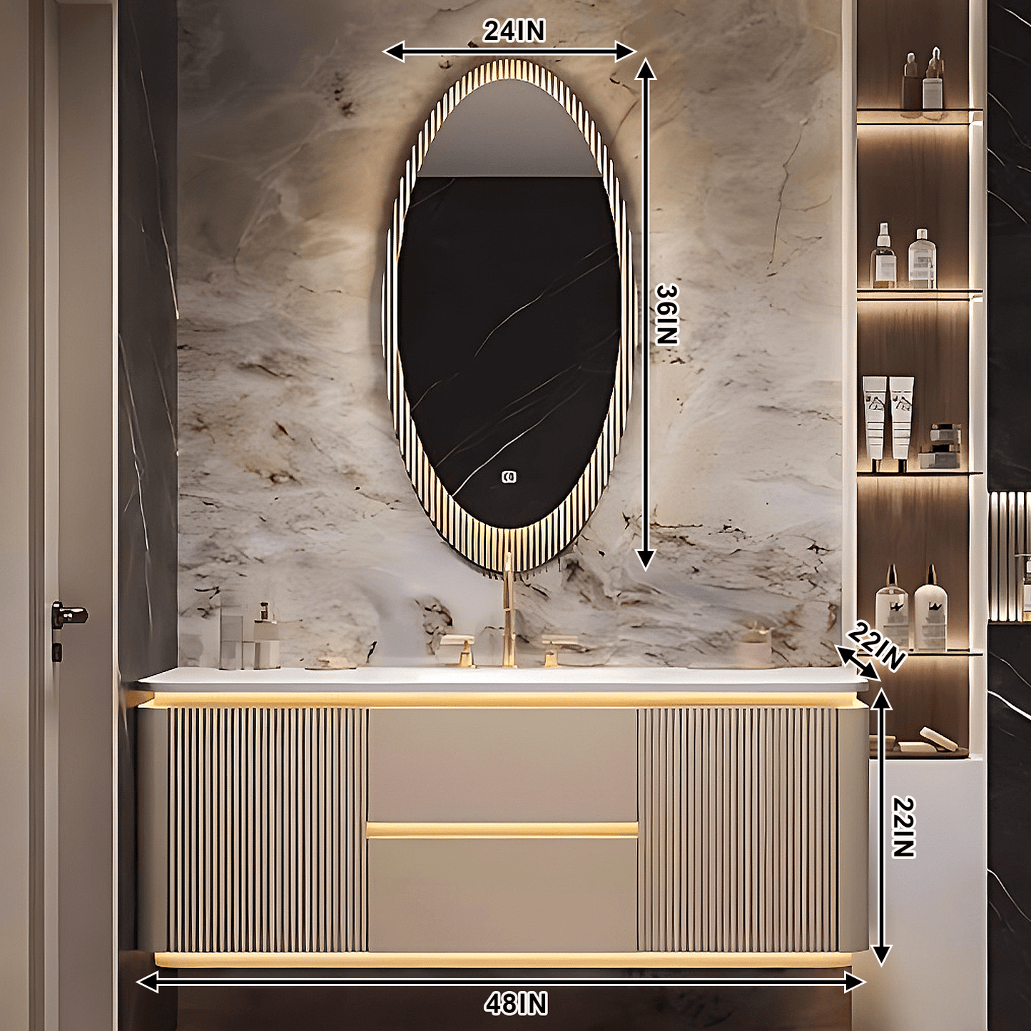 36"- 60" Luxury Bathroom Vanity with Single Sink & Lntelligent Defogging Mirror