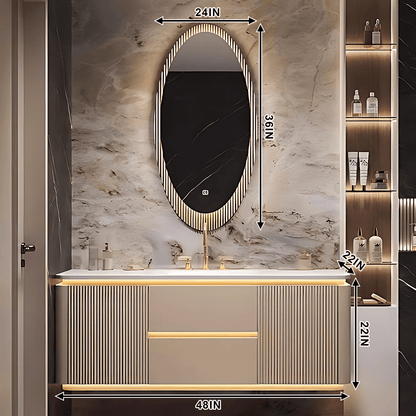 36"- 60" Luxury Bathroom Vanity with Single Sink & Lntelligent Defogging Mirror