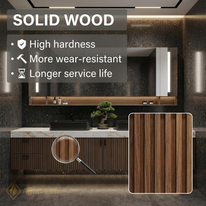 60''-96'' Double Bathroom Vanity with Sink Modern Floating Dark Walnut Slatted Doors
