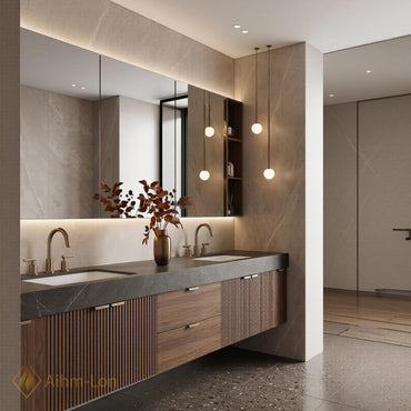 60''-96'' Double Bathroom Vanity with Sink Modern Slatted Front Panels Open Shelving