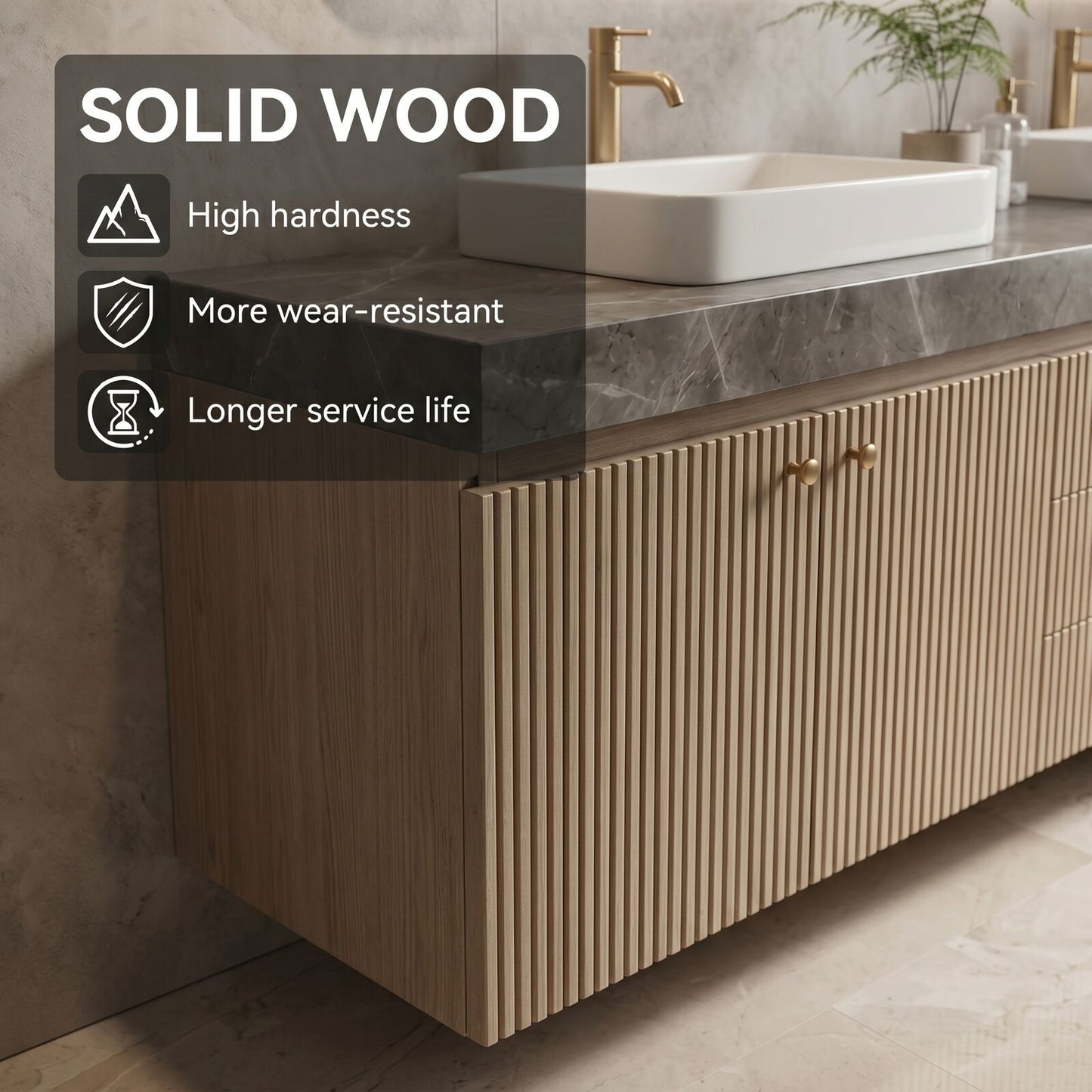 60''-96'' Double Bathroom Vanity with Sink Ribbed Panel Fronts Slate Gray Top