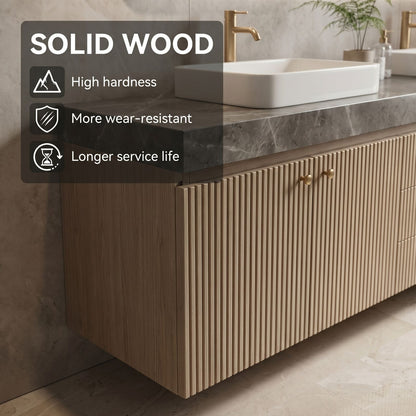 60''-96'' Double Bathroom Vanity with Sink Ribbed Panel Fronts Slate Gray Top