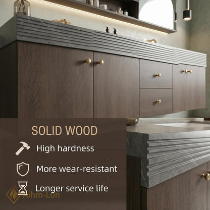 60''-96'' Modern Double Floating Bathroom Vanity with Sink Dark Walnut Slatted Panel