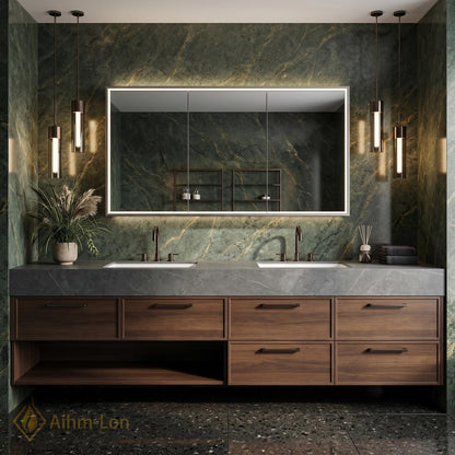 60''-96'' Double Bathroom Vanity with Sink Dark-Walnut Floating Drawers Storage Sleek