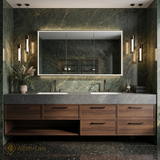 60''-96'' Double Bathroom Vanity with Sink Dark-Walnut Floating Drawers Storage Sleek