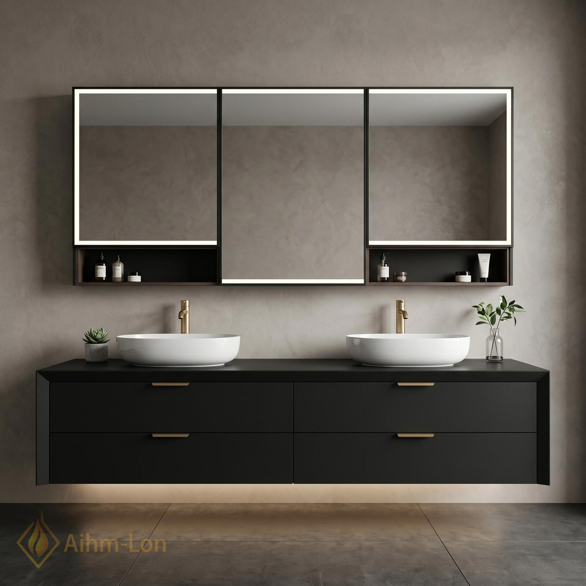 60''-96'' Double Bathroom Vanity with Sink Modern Floating Matte Black Drawer System