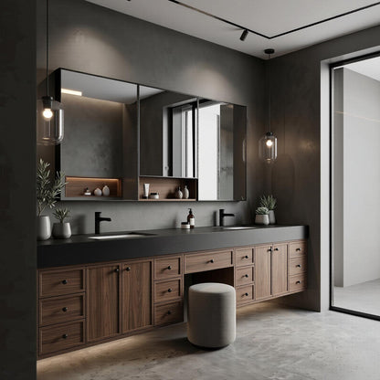 78''-96'' Modern Bathroom Vanity with Sink Double Dark Stone Top Drawer Storage