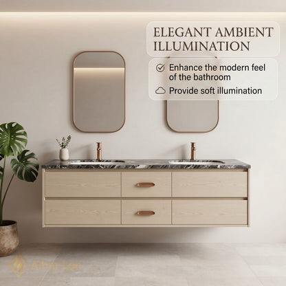 60''-96'' Modern Bathroom Vanity with Sink Floating Dark Marble Copper Anti-Fog Mirror
