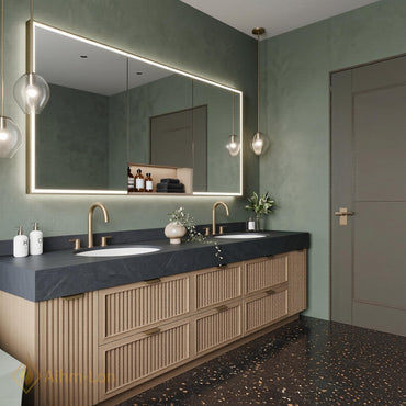 60''-96'' Double Bathroom Vanity with Sink Slatted Dark Stone Top Spacious Storage