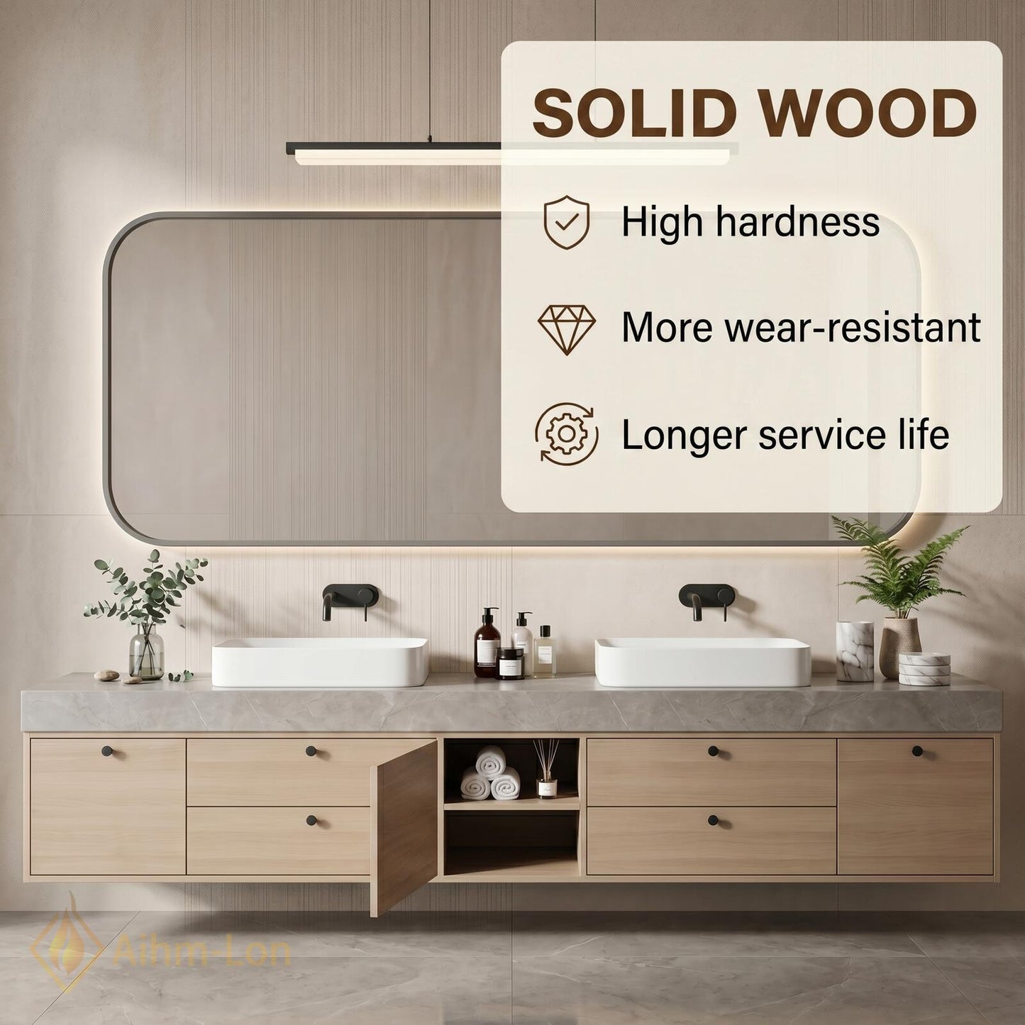 70''-96'' Double Bathroom Vanity with Sink Modern Stone-Effect Top Open Storage
