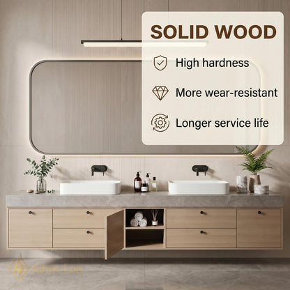 70''-96'' Double Bathroom Vanity with Sink Modern Stone-Effect Top Open Storage