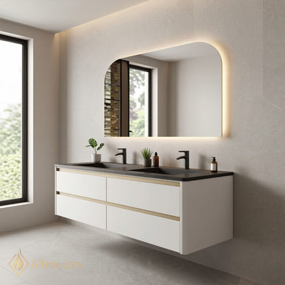 60''-96'' Modern Bathroom Vanity with Sink Double Sink Dark Stone Storage Drawer