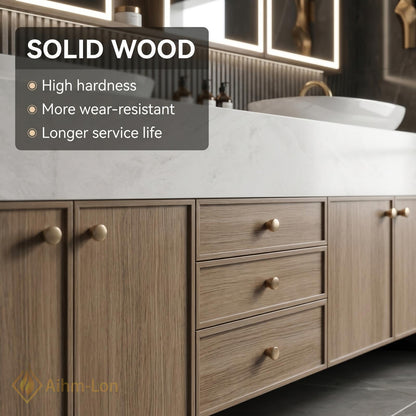 70''-96'' Modern Bathroom Vanity with Sink Floating Stone Wood Grain Center Drawers
