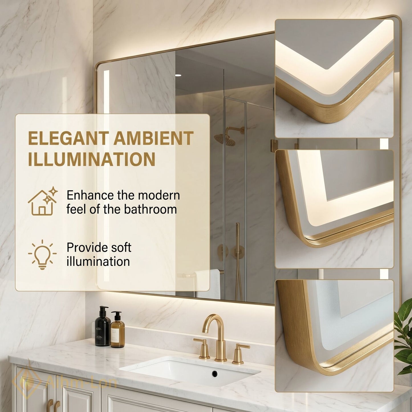 40''-64'' Modern Bathroom Vanity with Sink White Marble Gold Legs Central Drawers
