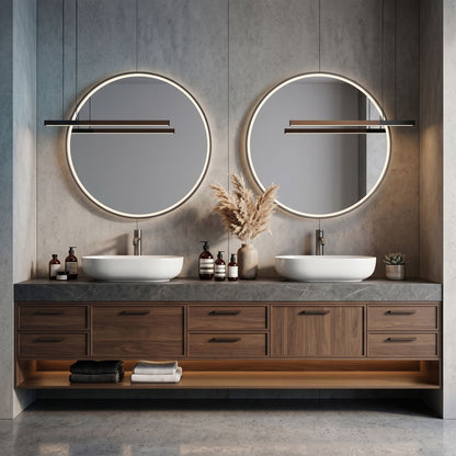 72''-96'' Modern Bathroom Vanity with Sink Grey Stone Natural Wood Texture Double Vessel