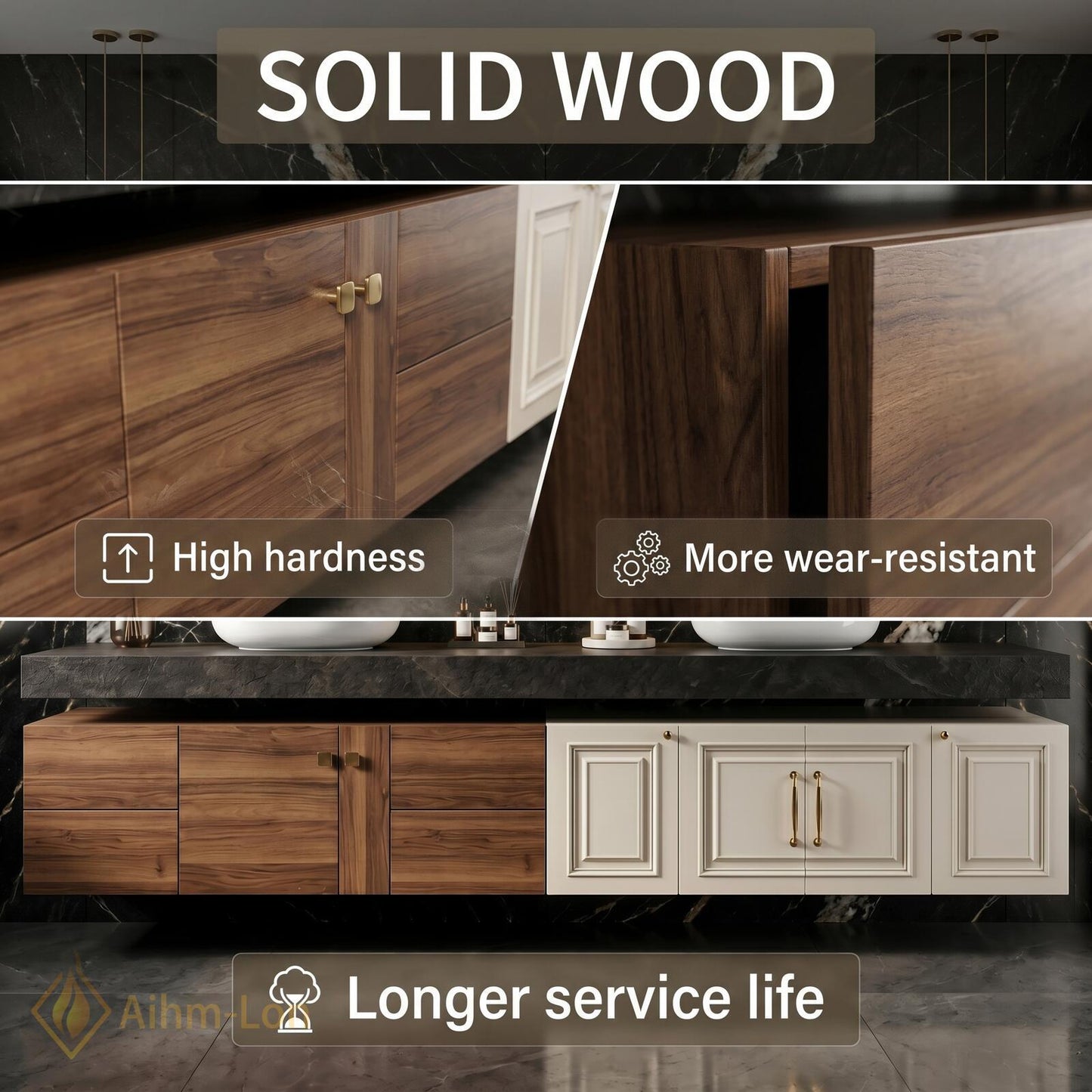 78''-96'' Double Bathroom Vanity with Sink Floating Dual-Tone Wood Stone Top Spacious
