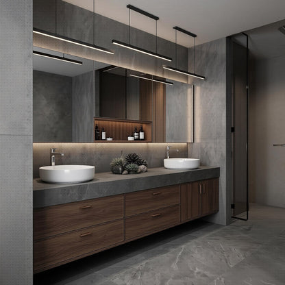 60''-96'' Double Bathroom Vanity with Sink Modern Floating Dark Walnut Slatted Center Panel