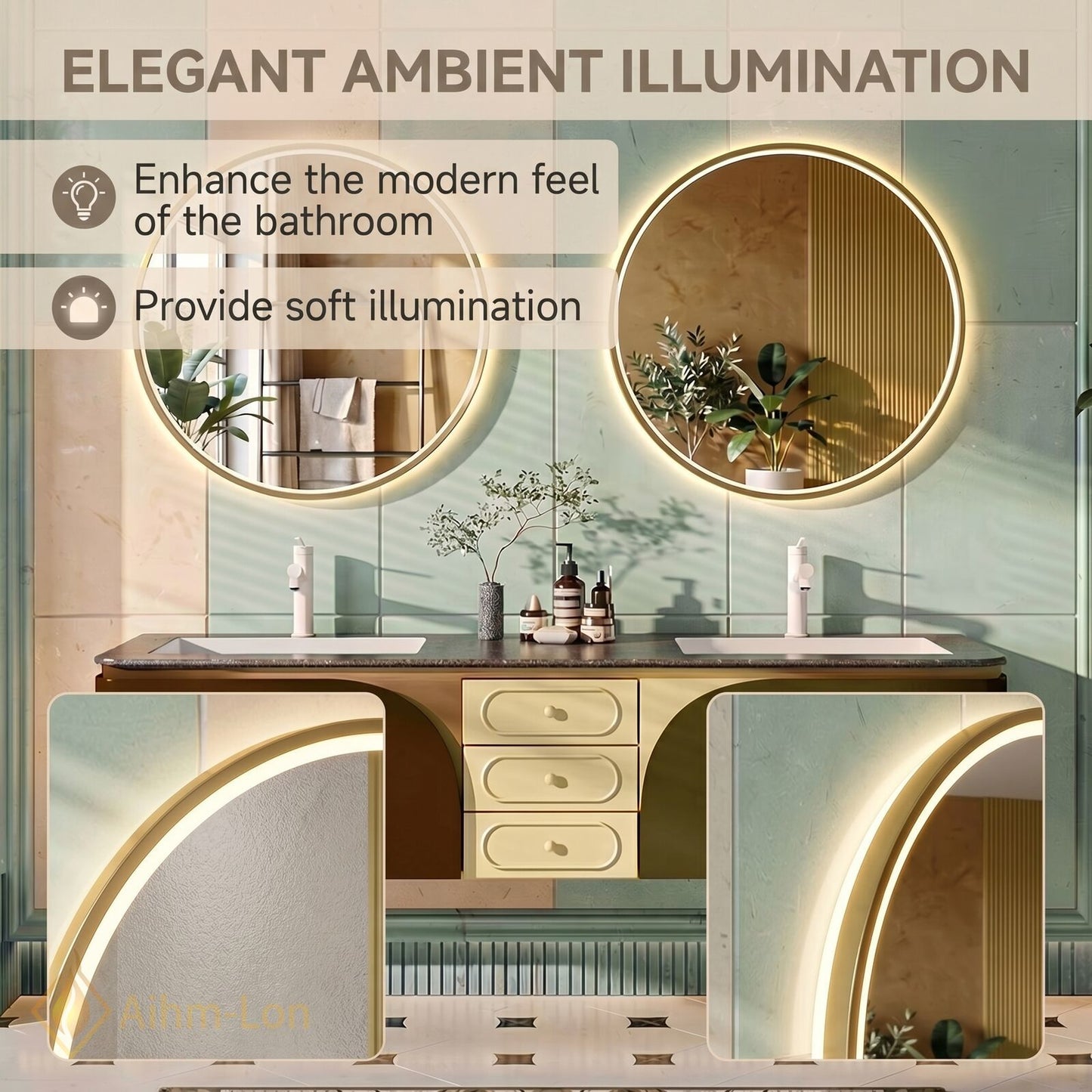 60''-96'' Double Bathroom Vanity with Sink Curved Doors Matte Metallic Cabinet Drawers