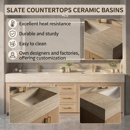 70''-96'' Double Bathroom Vanity with Sink Stone Top Solid Wood Shaker Drawer Cabinet