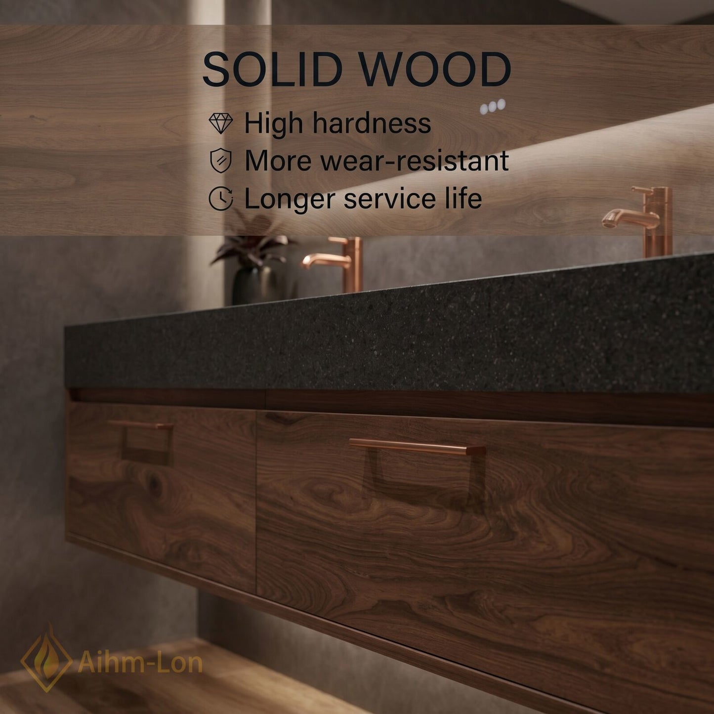 60''-96'' Floating Bathroom Vanity with Sink Double Sink Speckled Stone Mirror Cabinet