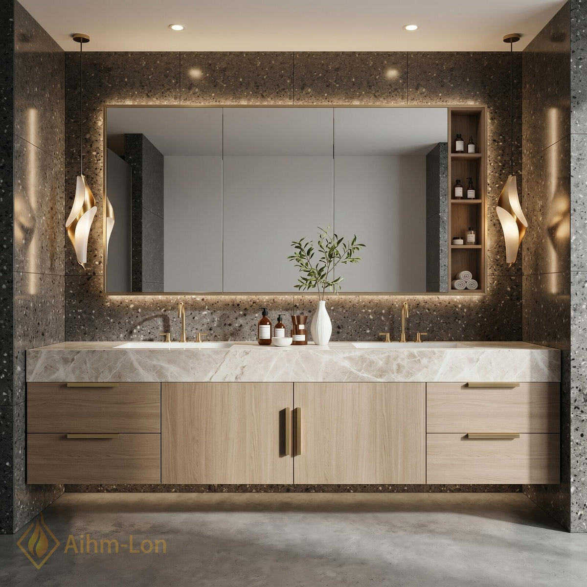 60''-96'' Double Bathroom Vanity with Sink Modern Floating Wood Grain Finish Open