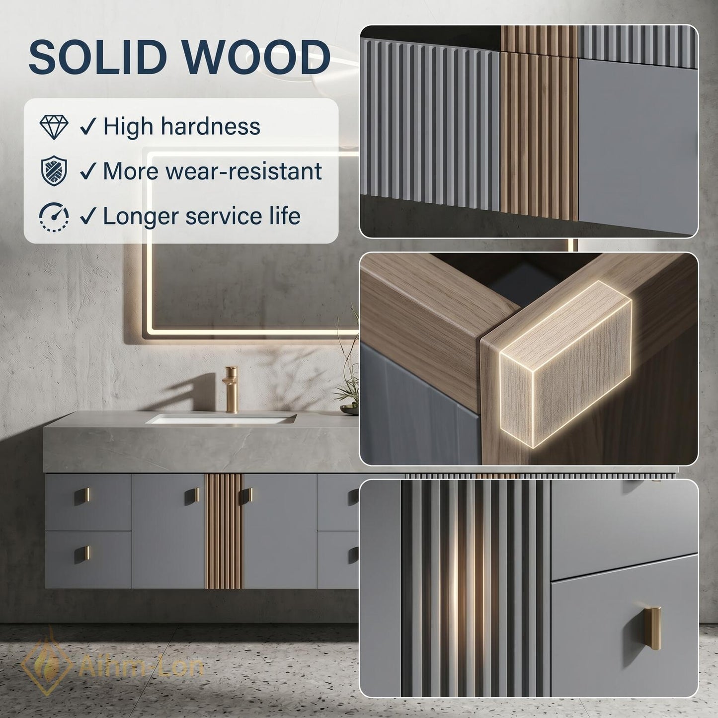 70''-96'' Double Bathroom Vanity with Sink Grey Modern Floating Panels Drawers Soft