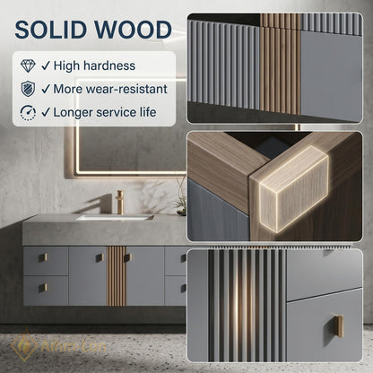 70''-96'' Double Bathroom Vanity with Sink Grey Modern Floating Panels Drawers Soft