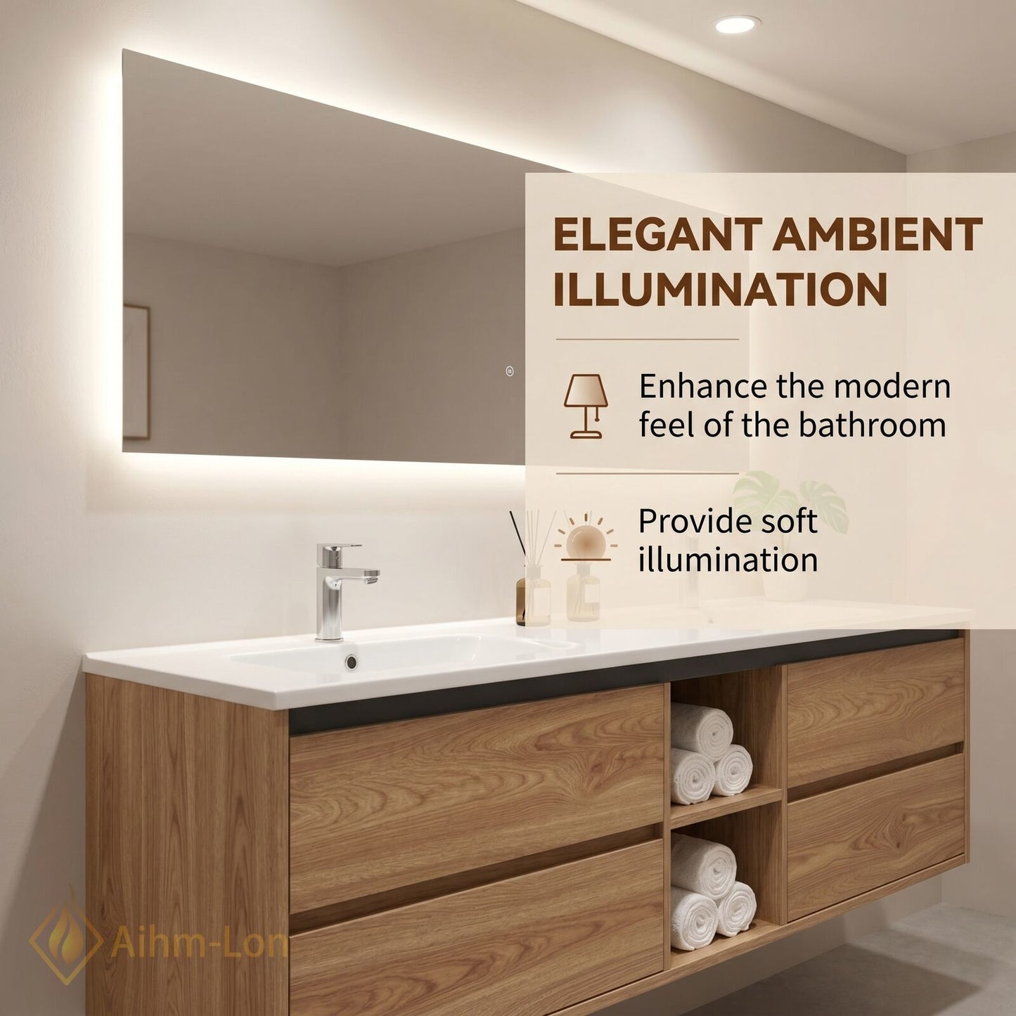 60''-96'' Floating Bathroom Vanity with Sink Double Sink Wood Grain Open Center Cabinet
