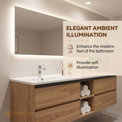 60''-96'' Floating Bathroom Vanity with Sink Double Sink Wood Grain Open Center Cabinet