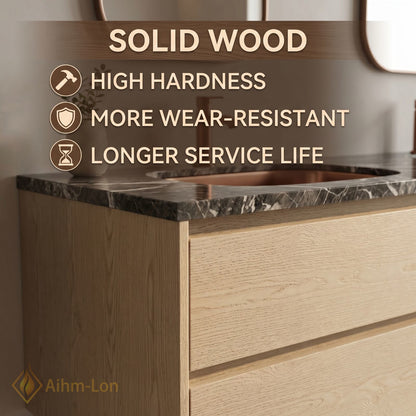 60''-96'' Modern Bathroom Vanity with Sink Floating Dark Marble Copper Anti-Fog Mirror